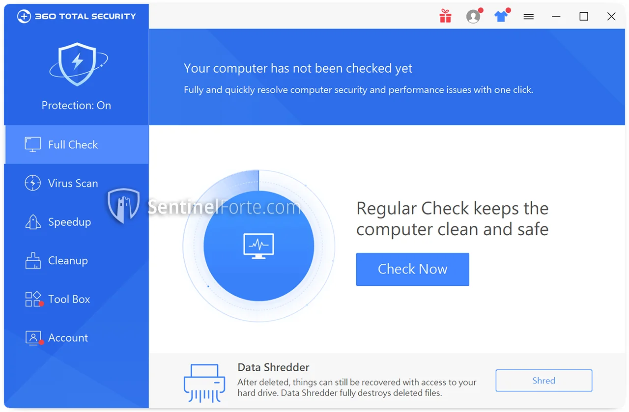360 Total Security Free 2025 dashboard screenshot showing real-time protection status