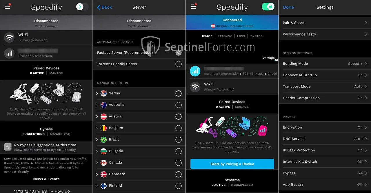 Speedify Free VPN 2025 main interface screenshot