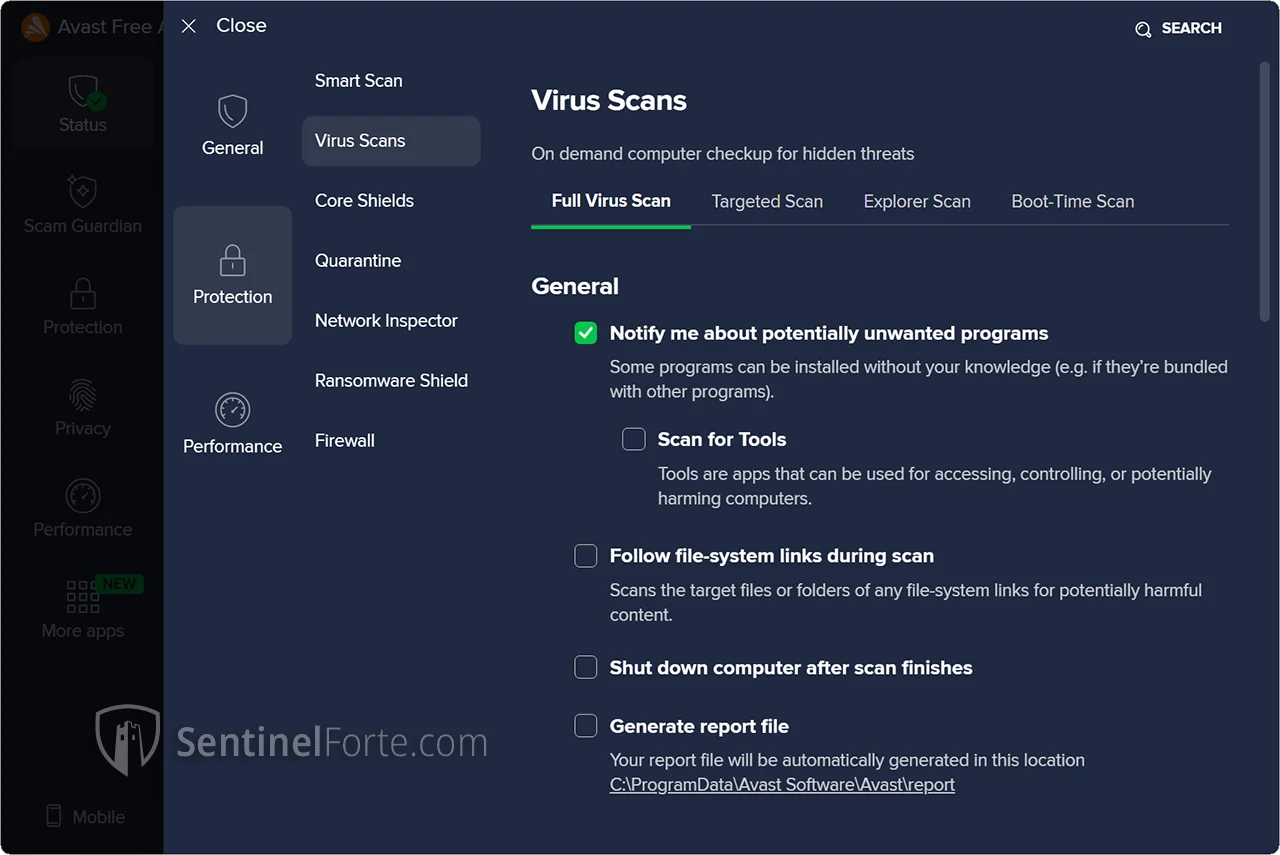 Avast Antivirus 2025 settings interface screenshot