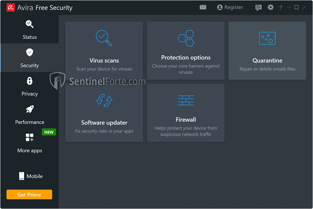 Avira Free Antivirus 2025 main menu screenshot