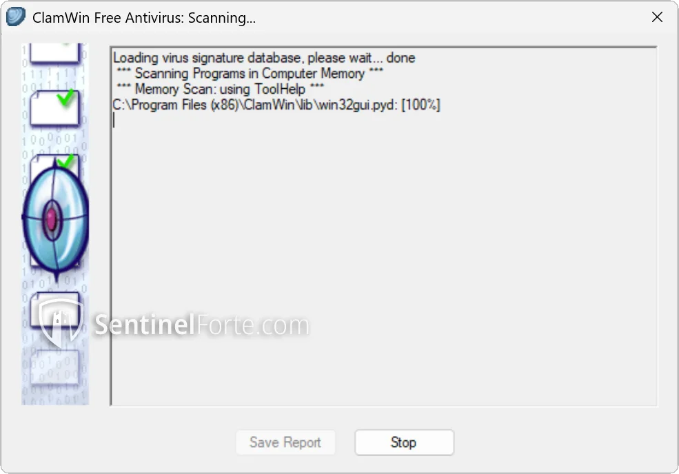 ClamWin Free Antivirus 2025 scan results screenshot