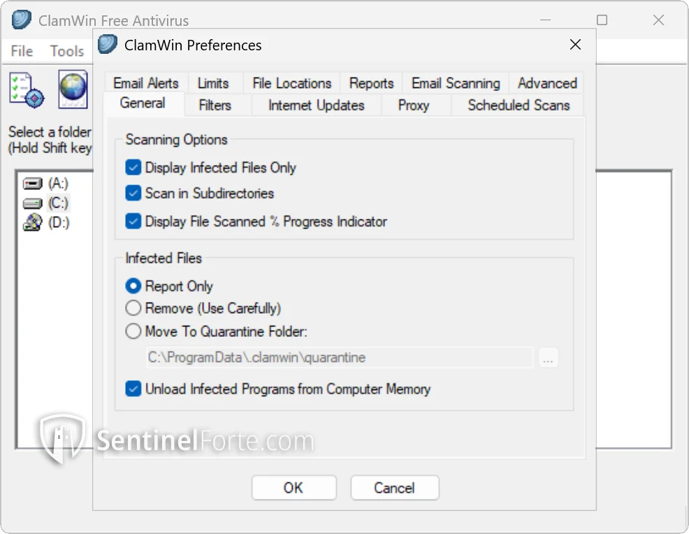 ClamWin Free Antivirus 2025 settings screenshot