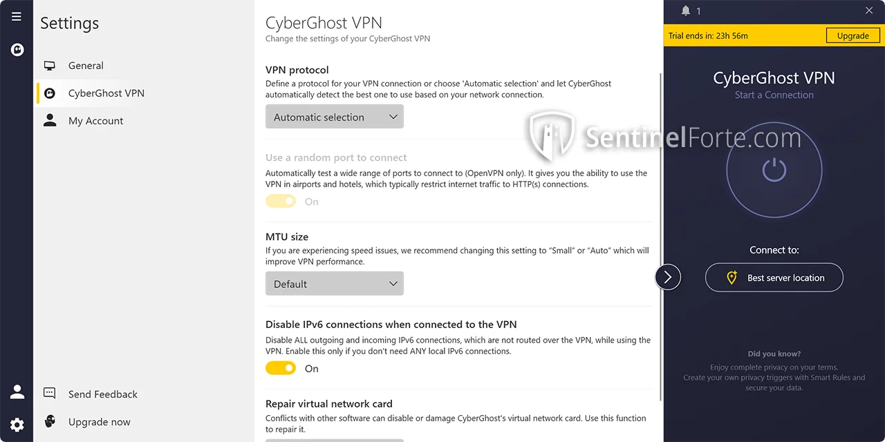 CyberGhost VPN 2025 settings screenshot