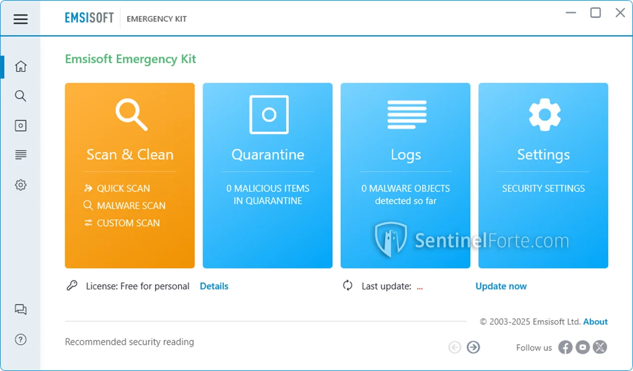 Emsisoft Emergency Kit 2025 dashboard screenshot showing protection