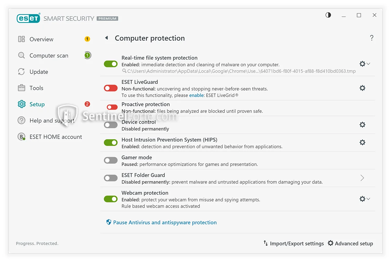 ESET NOD32 Antivirus 2025 protection settings screenshot