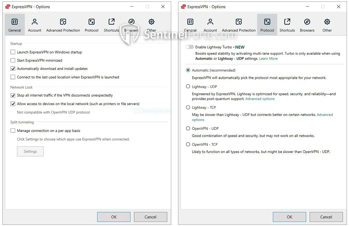 ExpressVPN 2025 advanced settings screenshot showing protocol