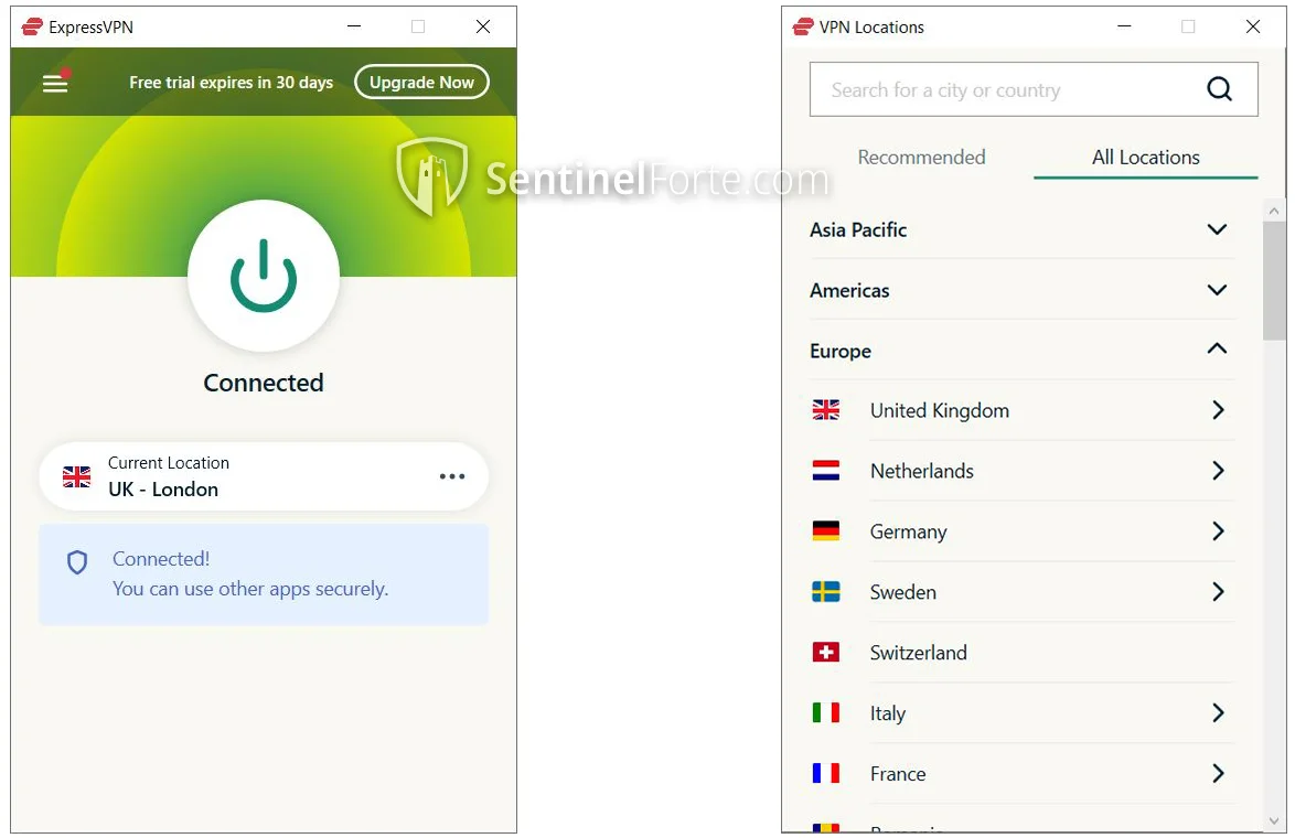 ExpressVPN 2025 dashboard and setting screenshot