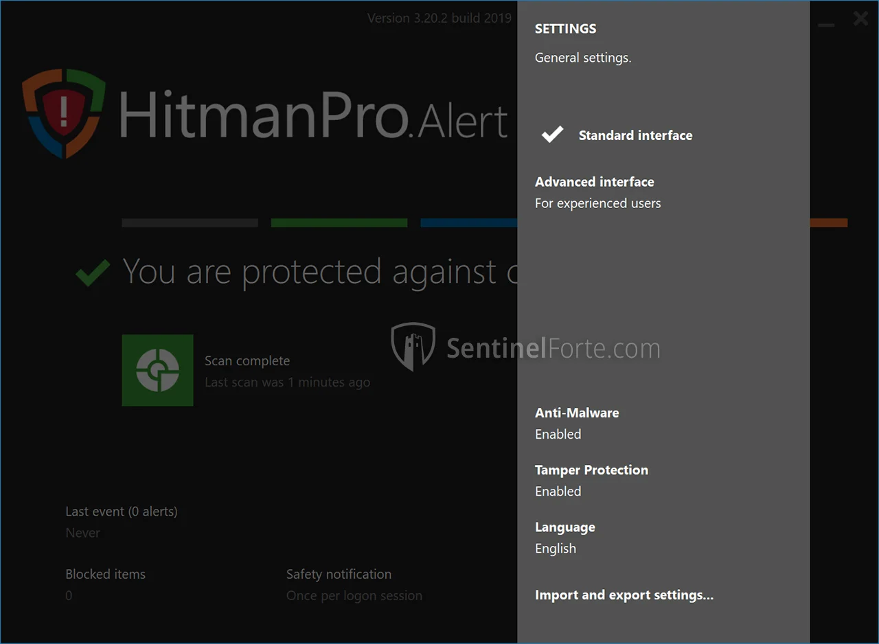 HitmanPro Alert 2025 settings screenshot