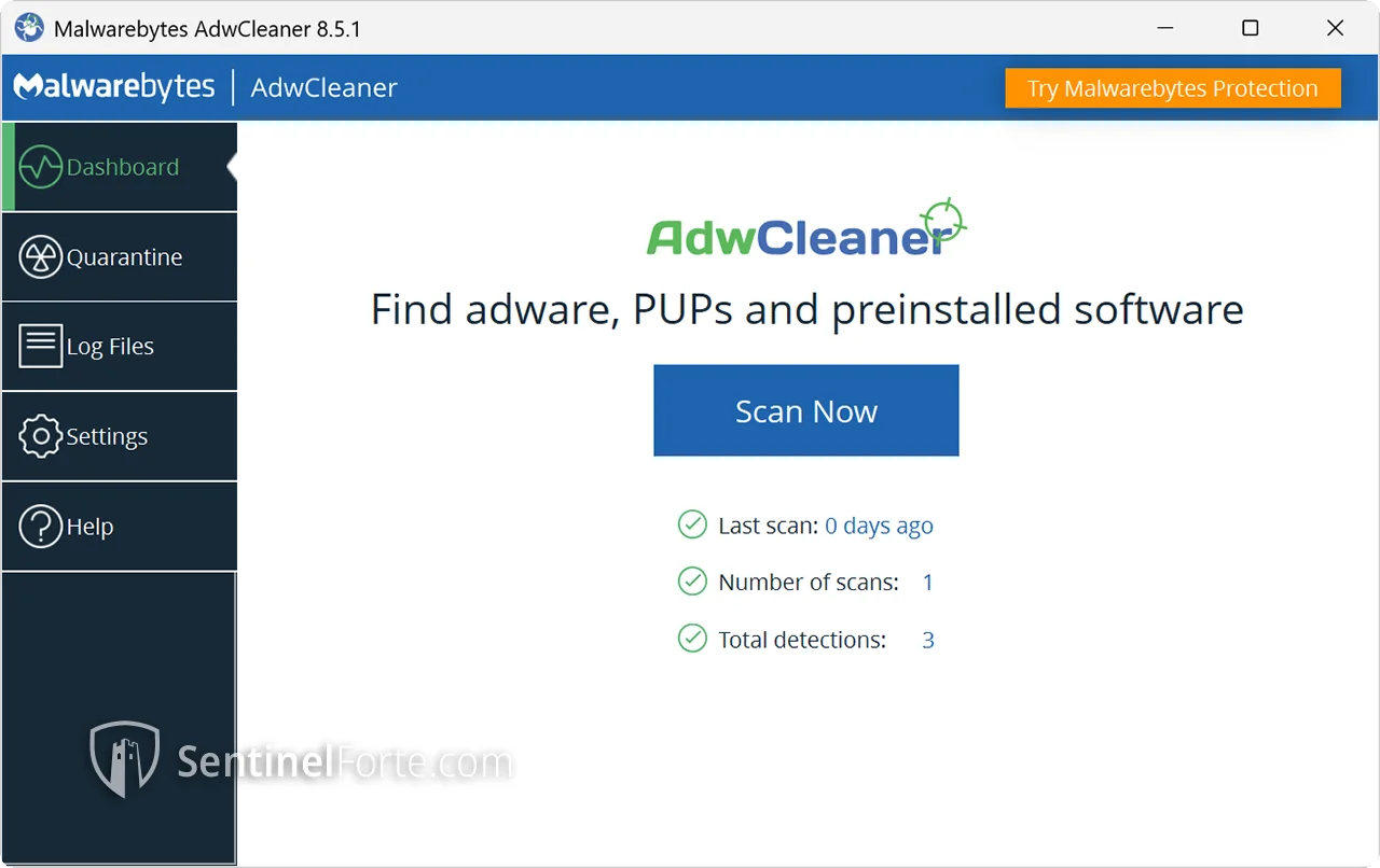 AdwCleaner 2025 dashboard screenshot