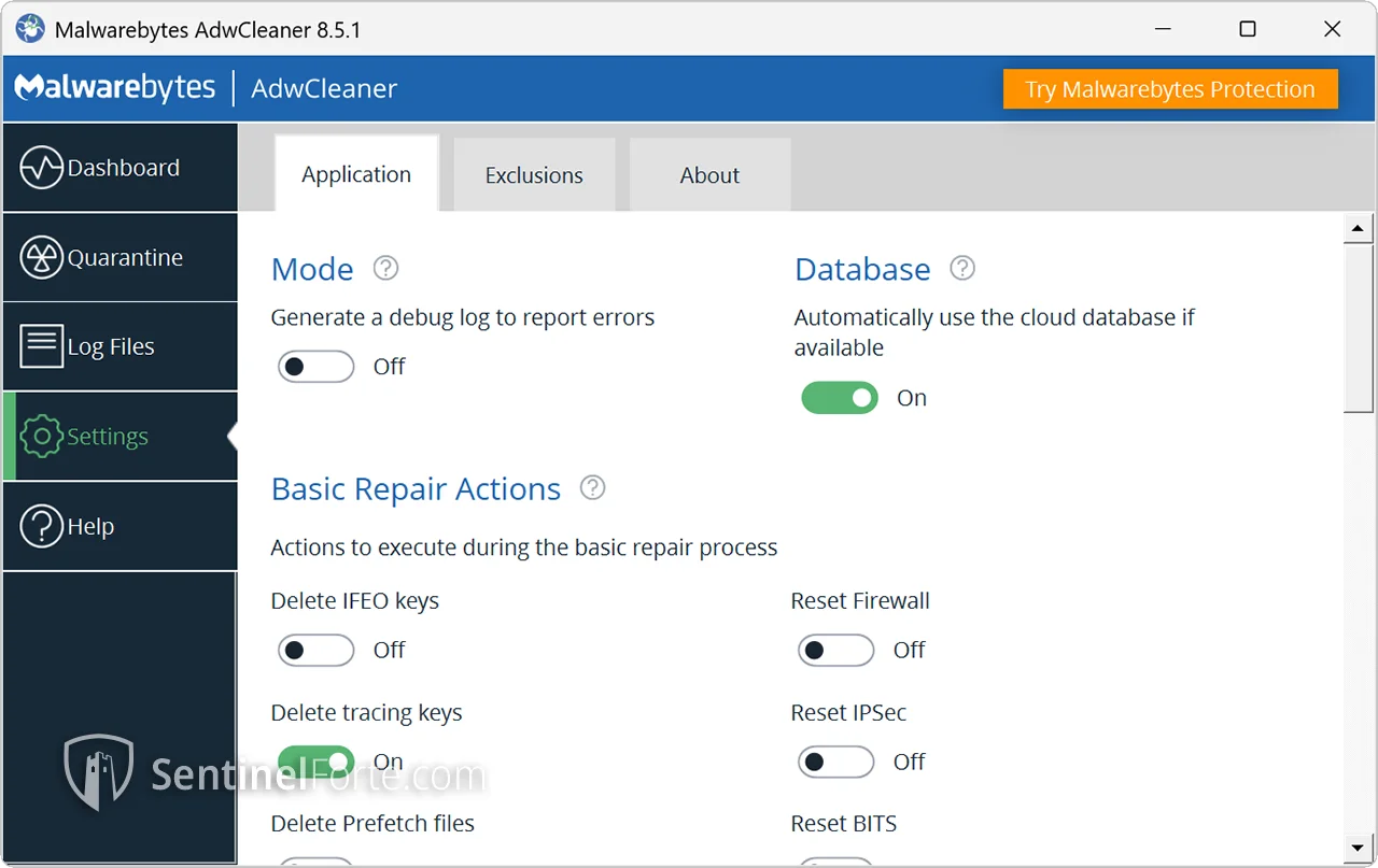 AdwCleaner 2025 settings screenshot