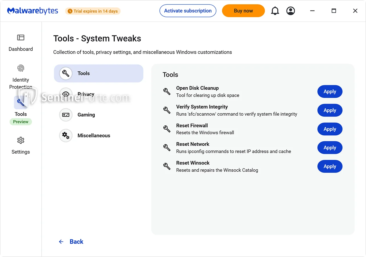 Malwarebytes Free 2025 configuration screenshot