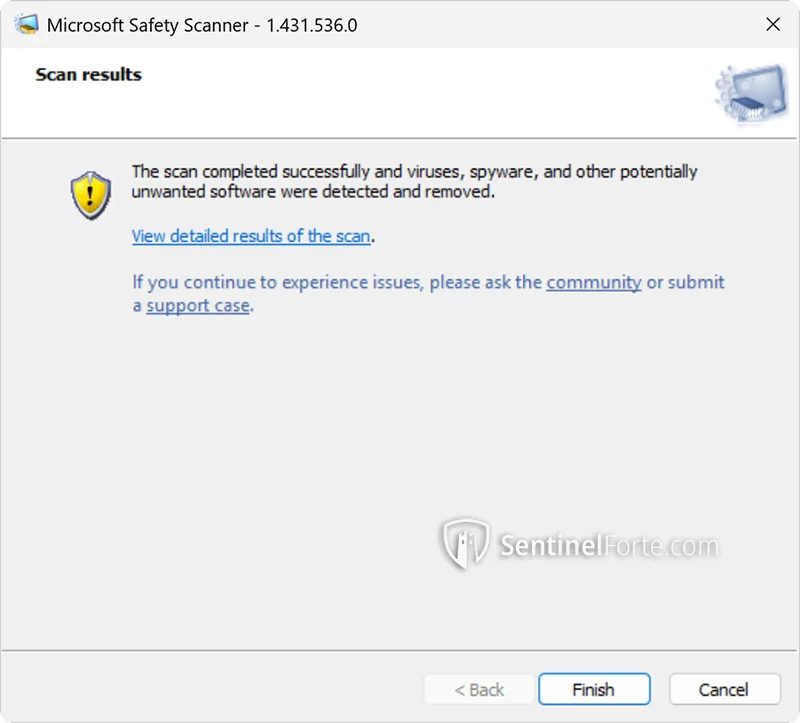 Microsoft Safety Scanner 2025 scan results screenshot