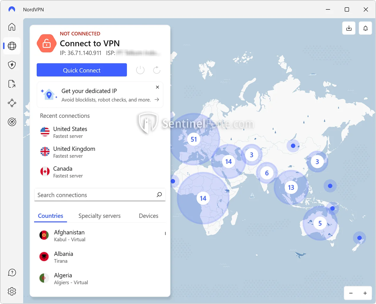 NordVPN 2025 Free dashboard screenshot