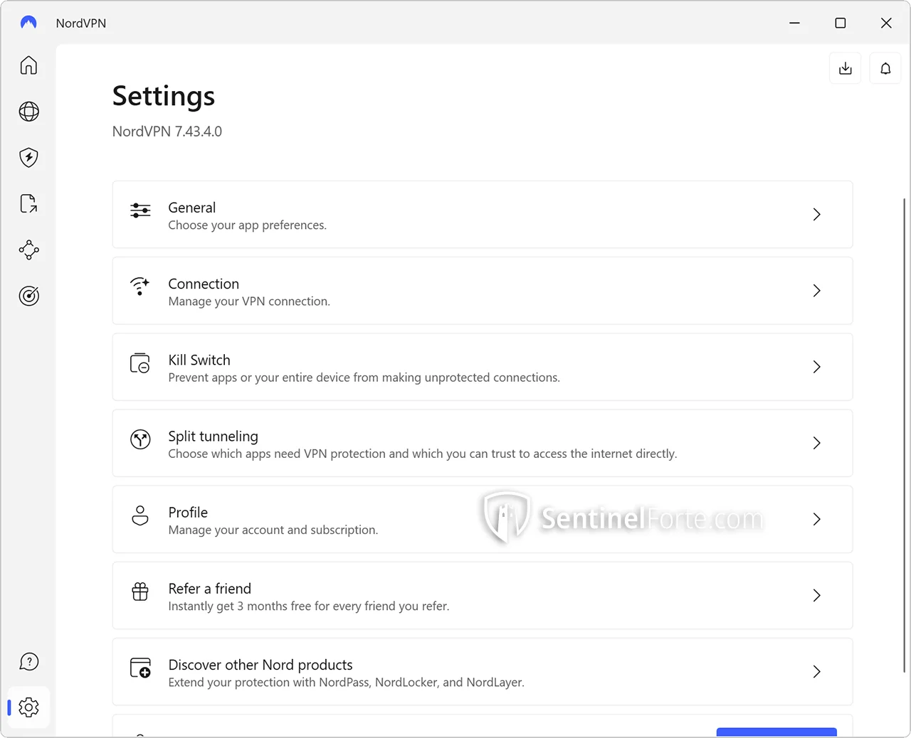 NordVPN 2025 Free settings screenshot 