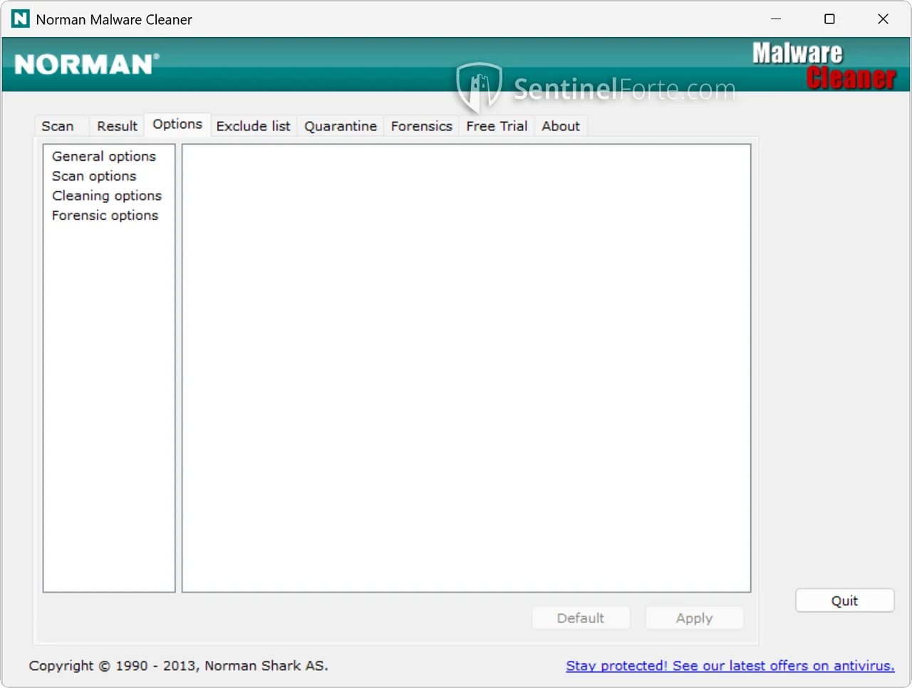Norman Malware Cleaner 2025 settings screenshot