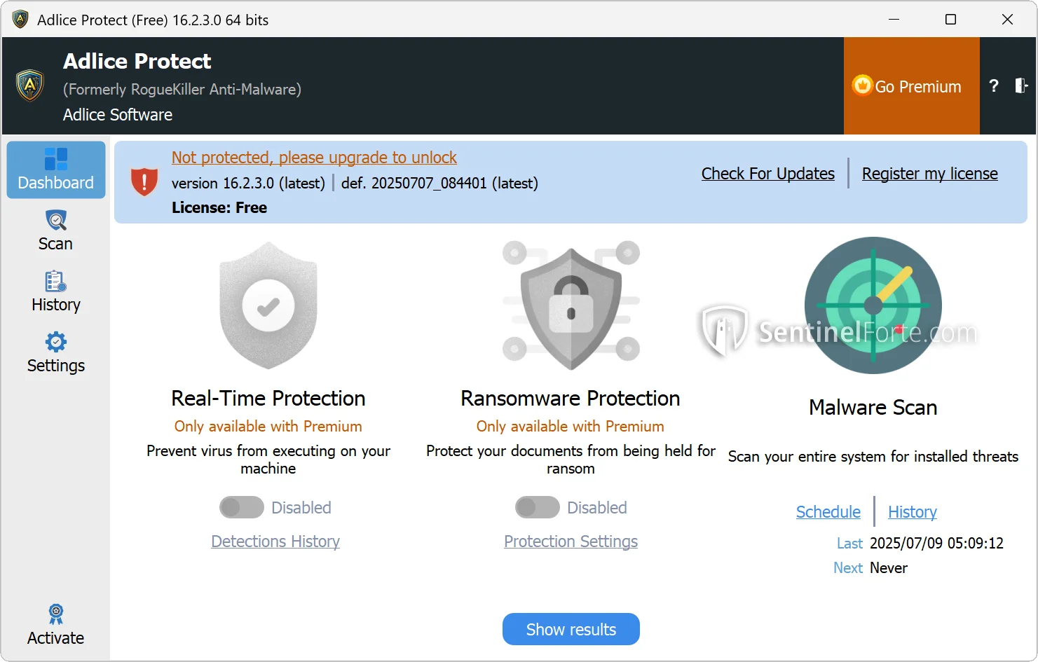 Emsisoft Emergency Kit 2025 dashboard screenshot showing protection