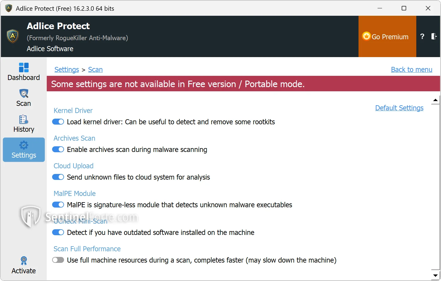 Emsisoft Emergency Kit 2025 settings screenshot