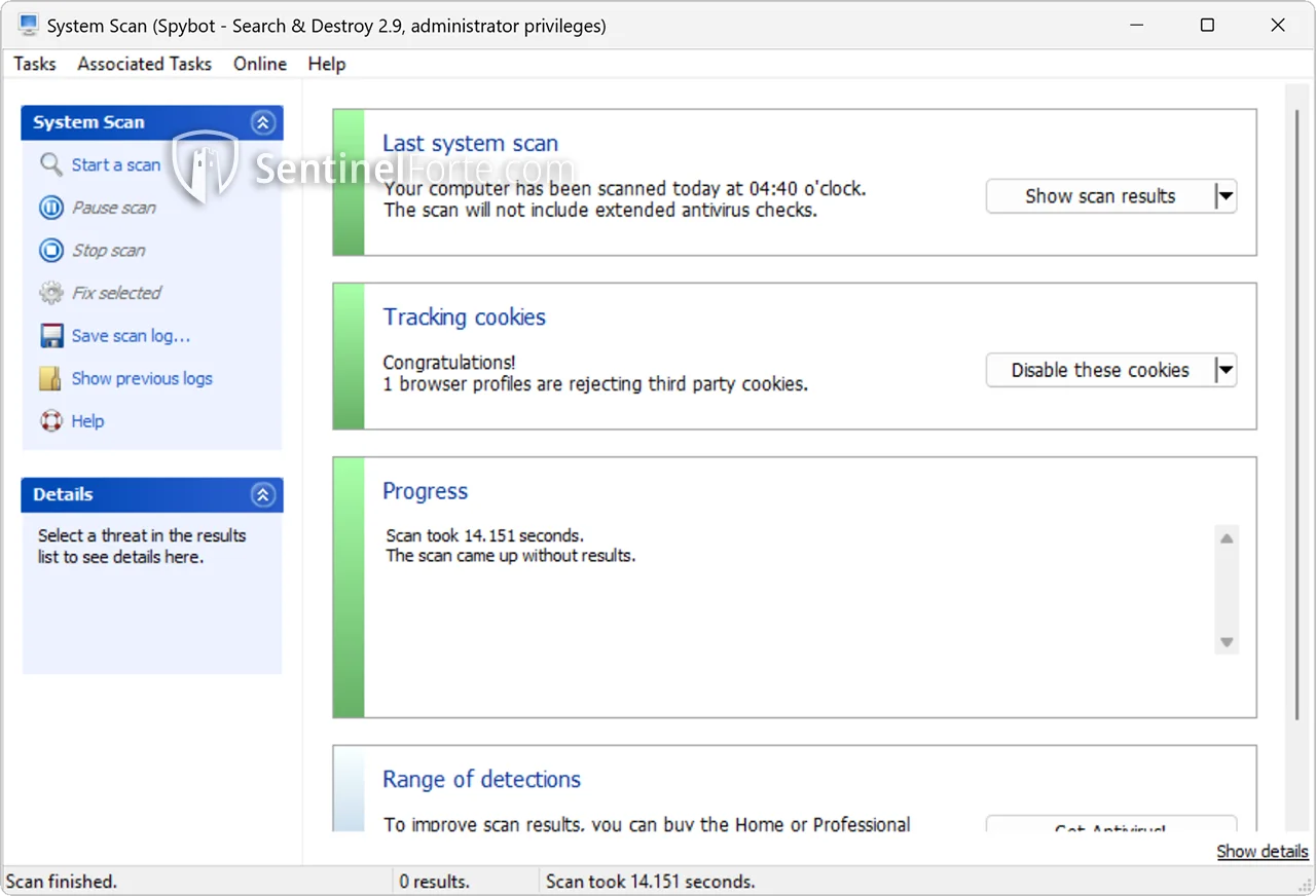 Spybot Search & Destroy Free 2025 interface screenshot