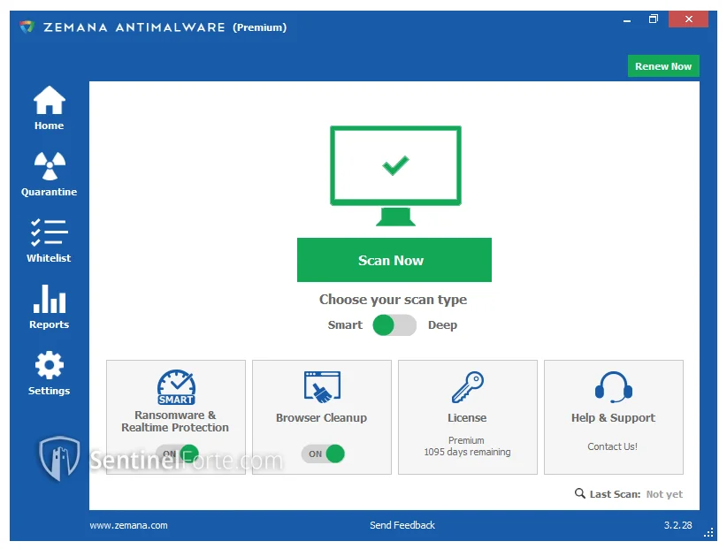 Zemana AntiMalware 2025 dashboard screenshot showing protection status
