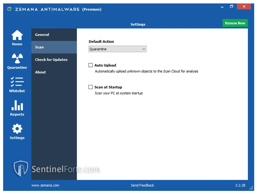 Zemana AntiMalware 2025 settings screenshot