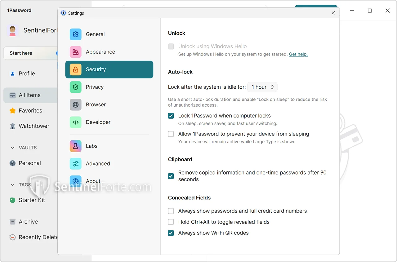 1Password  2025 settings screenshot