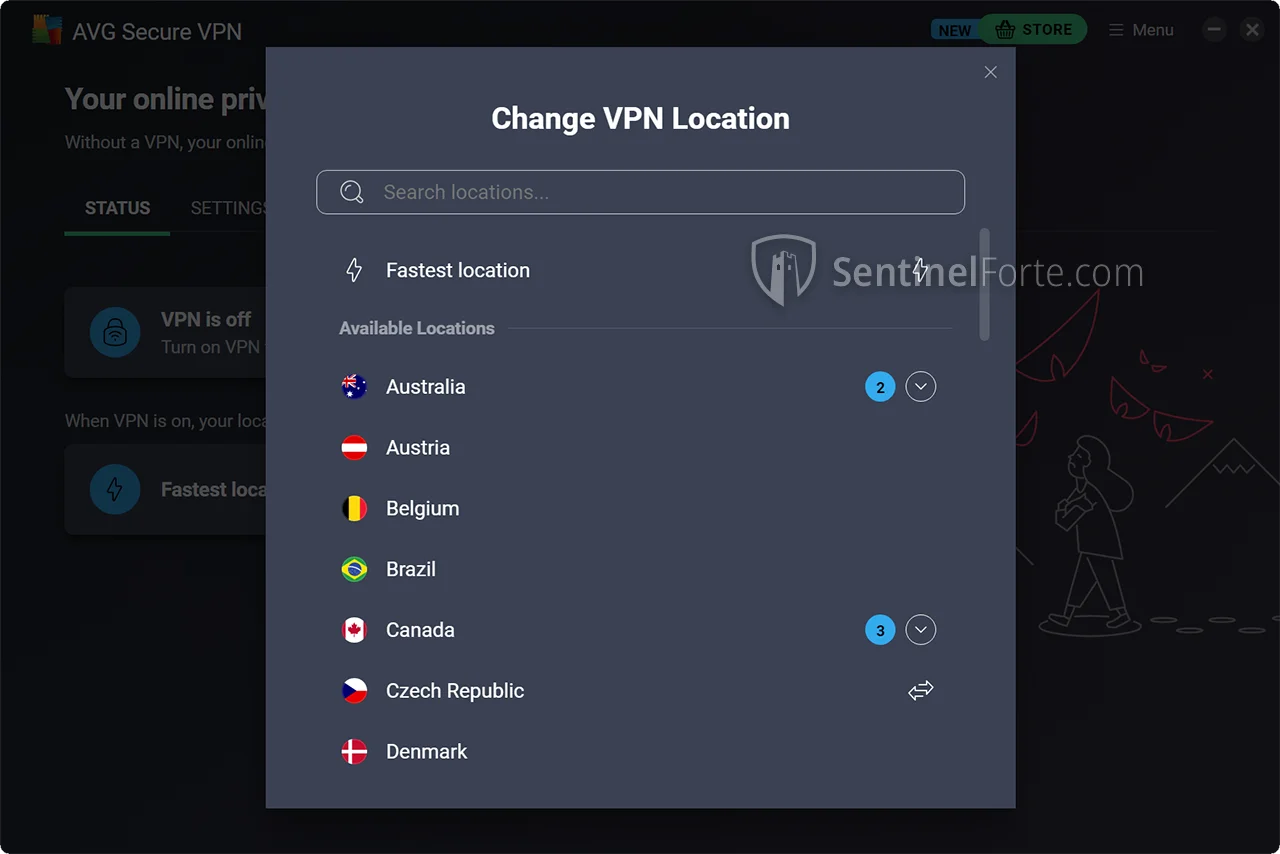 AVG Secure VPN 2025 screenshot showing smart location