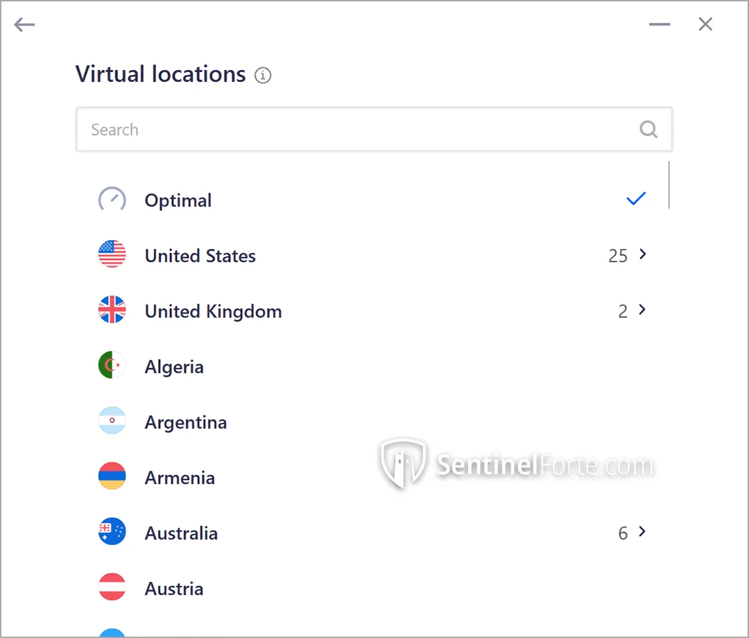 Betternet VPN 2025 server location menu screenshot