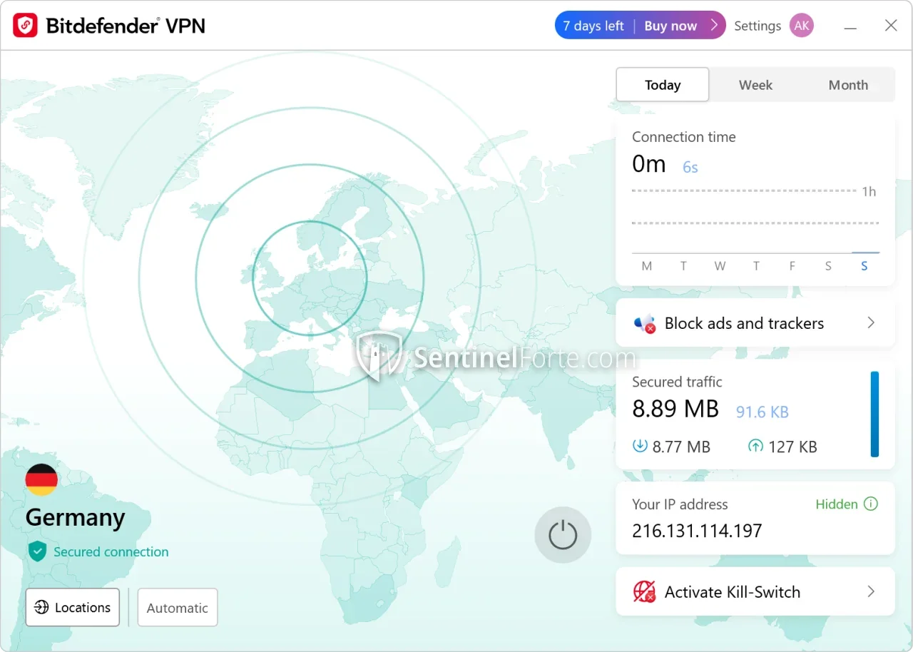Bitdefender VPN 2025 main interface screenshot
