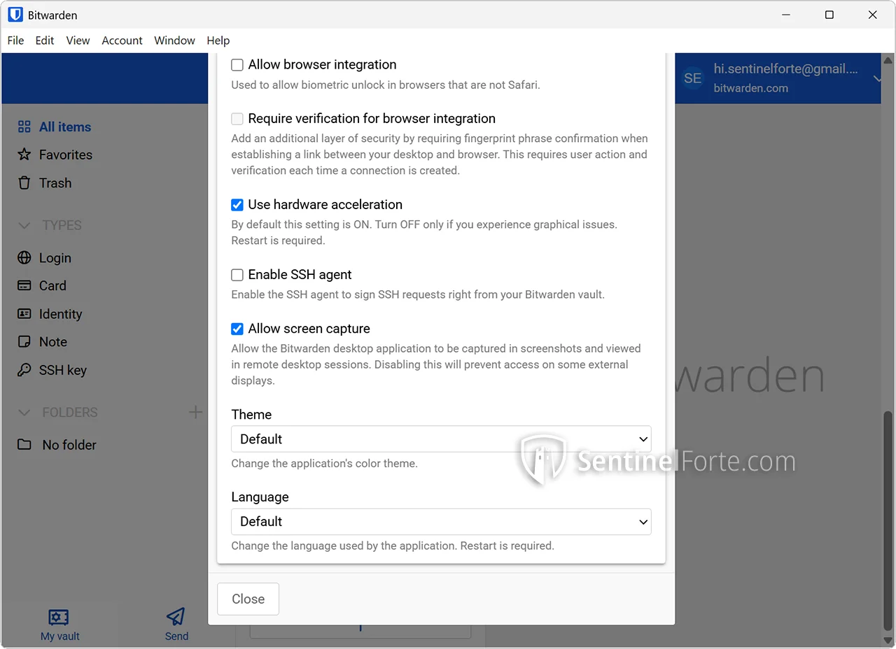 Bitwarden 2025 configuration screenshot