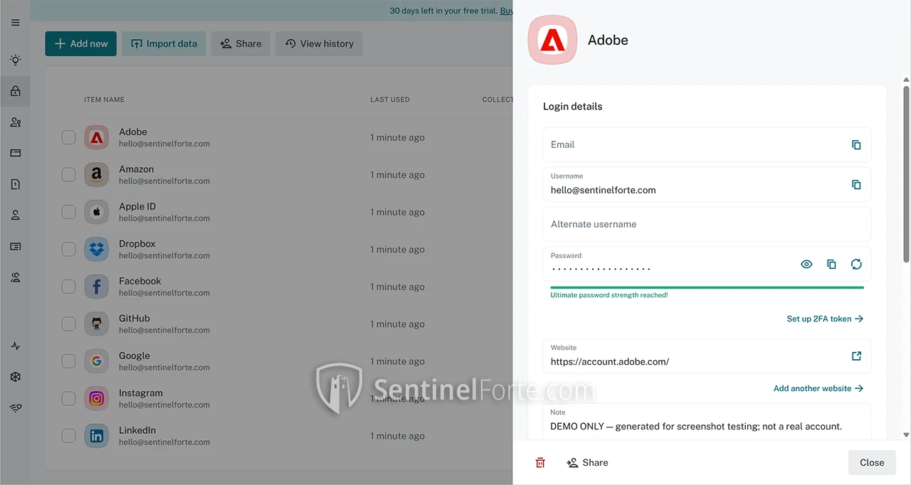 Dashlane Password Manager 2025 vault screenshot