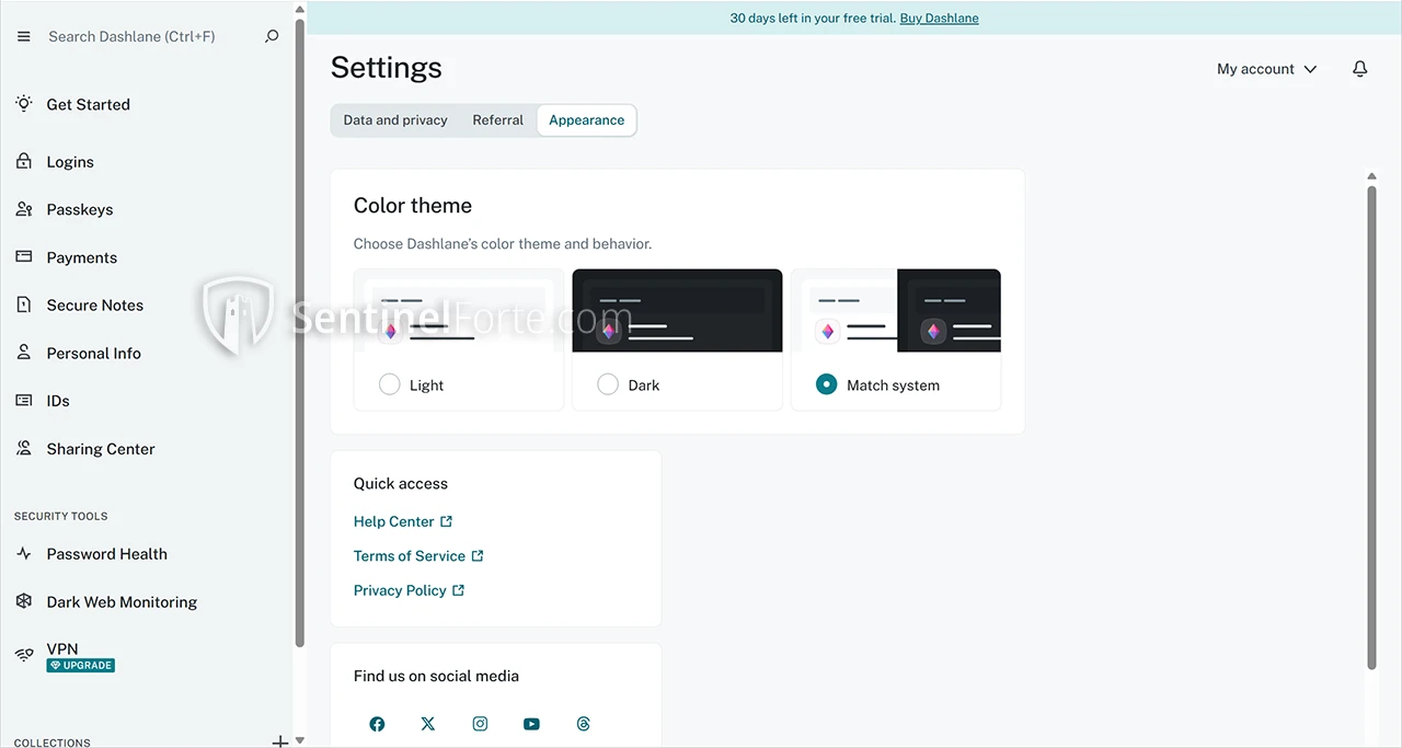 Dashlane Password Manager 2025 settings screenshot