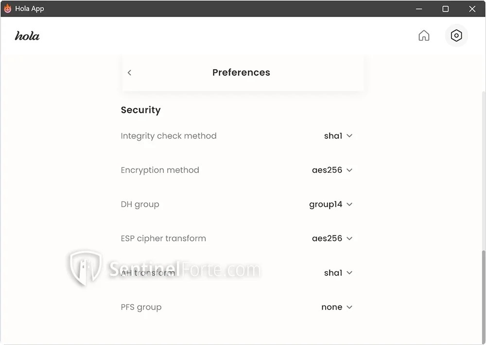 Hola VPN Free 2025 advanced settings screenshot