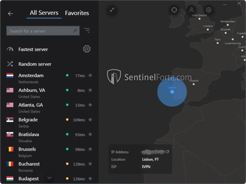 IVPN 2025 server location menu screenshot