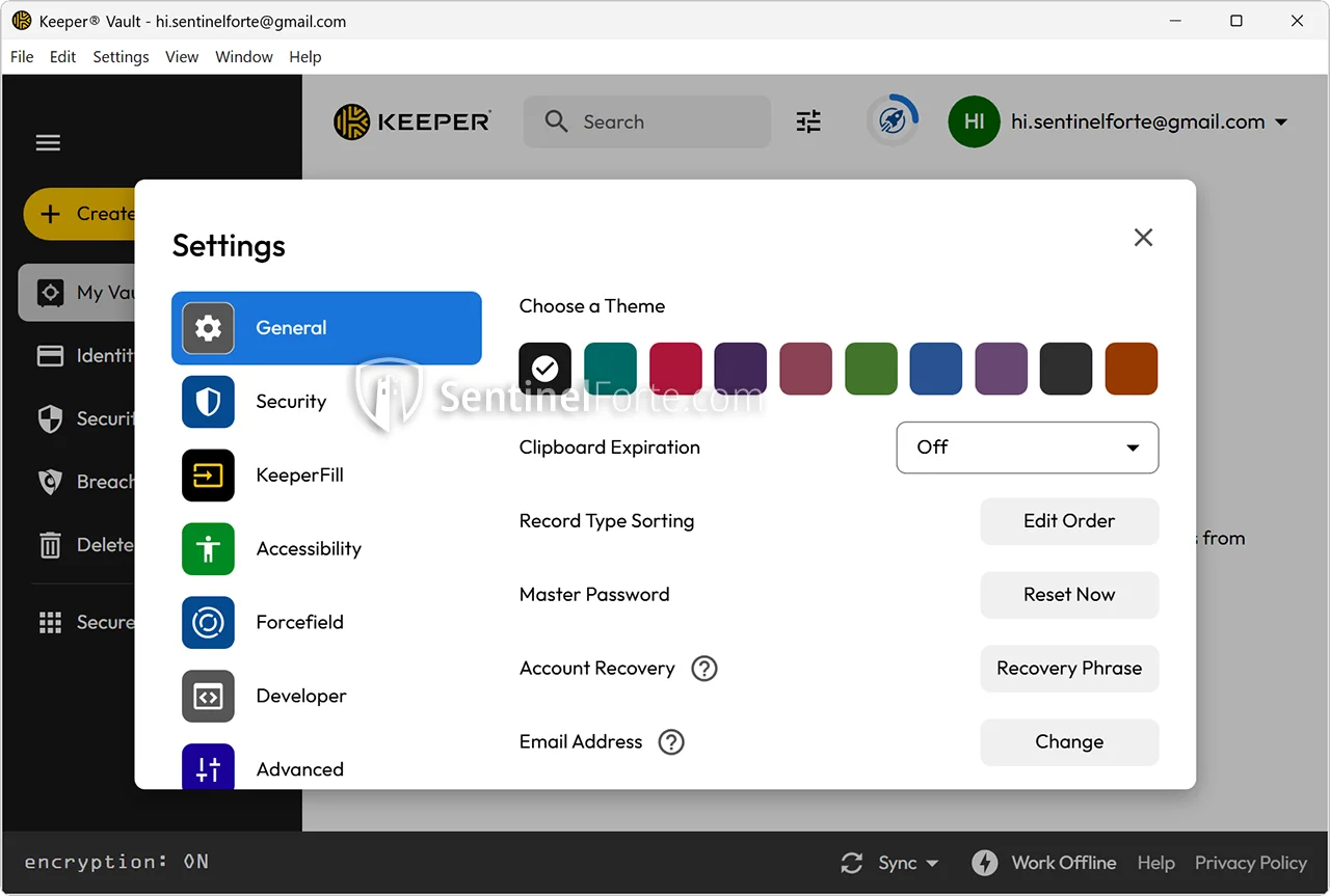 Keeper Password Manager 2025 settings screenshot