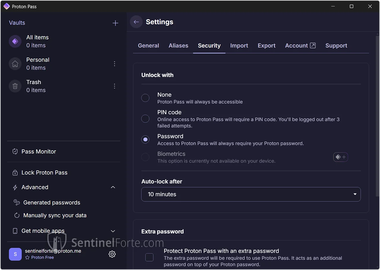 Proton Pass 2025 settings screenshot