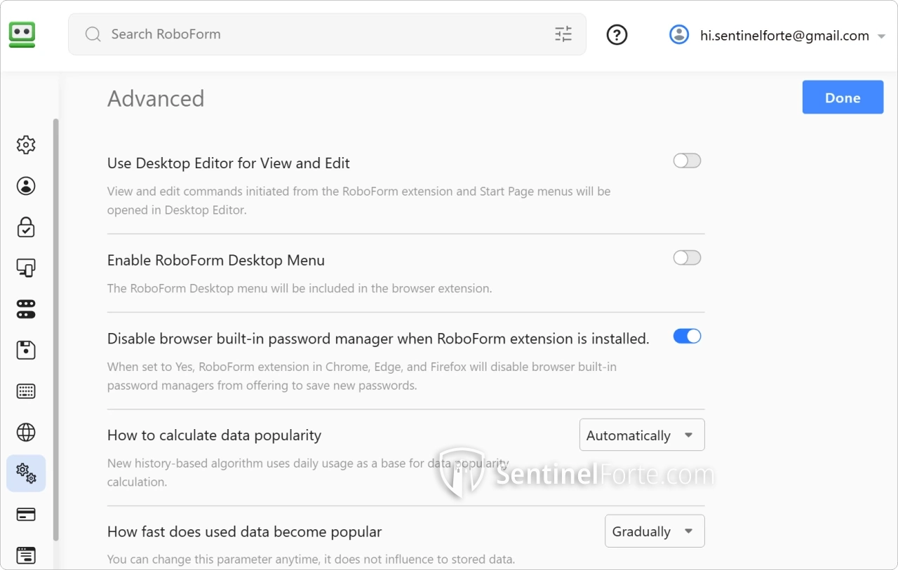 RoboForm Password Manager 2025 advanced settings screenshot