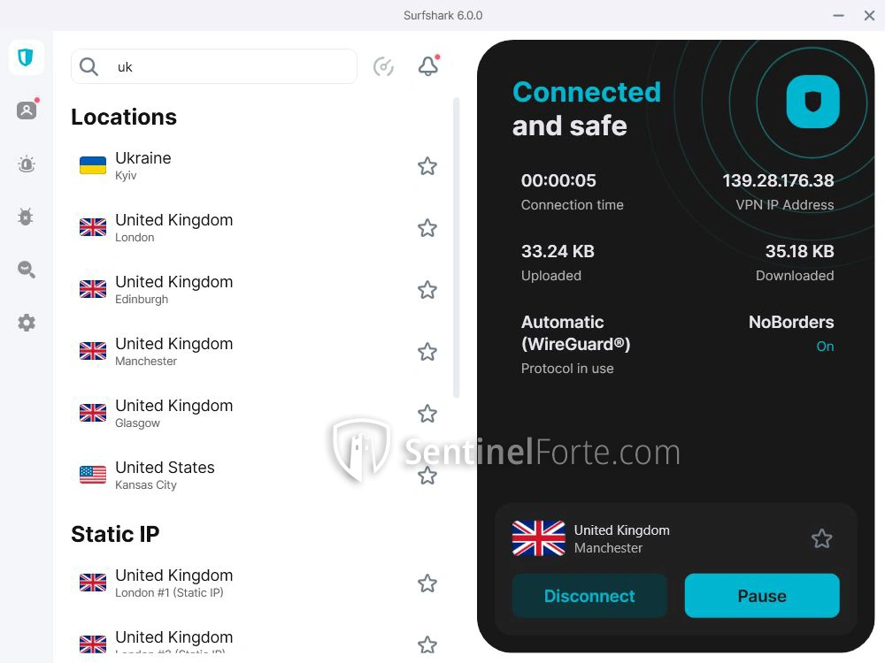 Surfshark VPN 2025 main interface screenshot