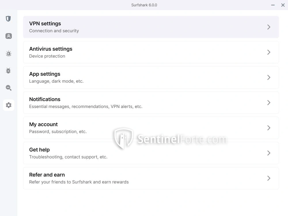 Surfshark VPN 2025 settings screenshot