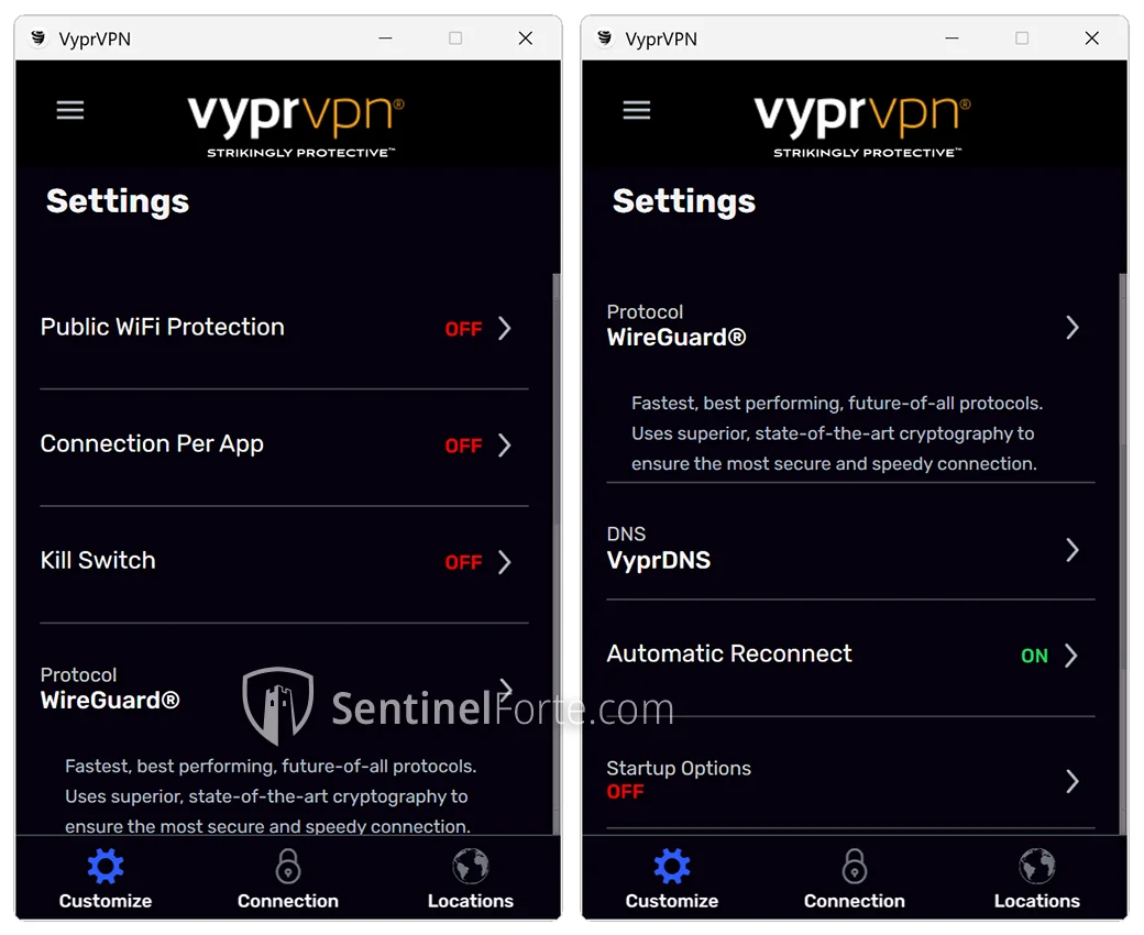 VyprVPN 2025 advanced settings screenshot showing protocol