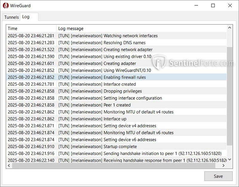 WireGuard VPN 2025 log screenshot