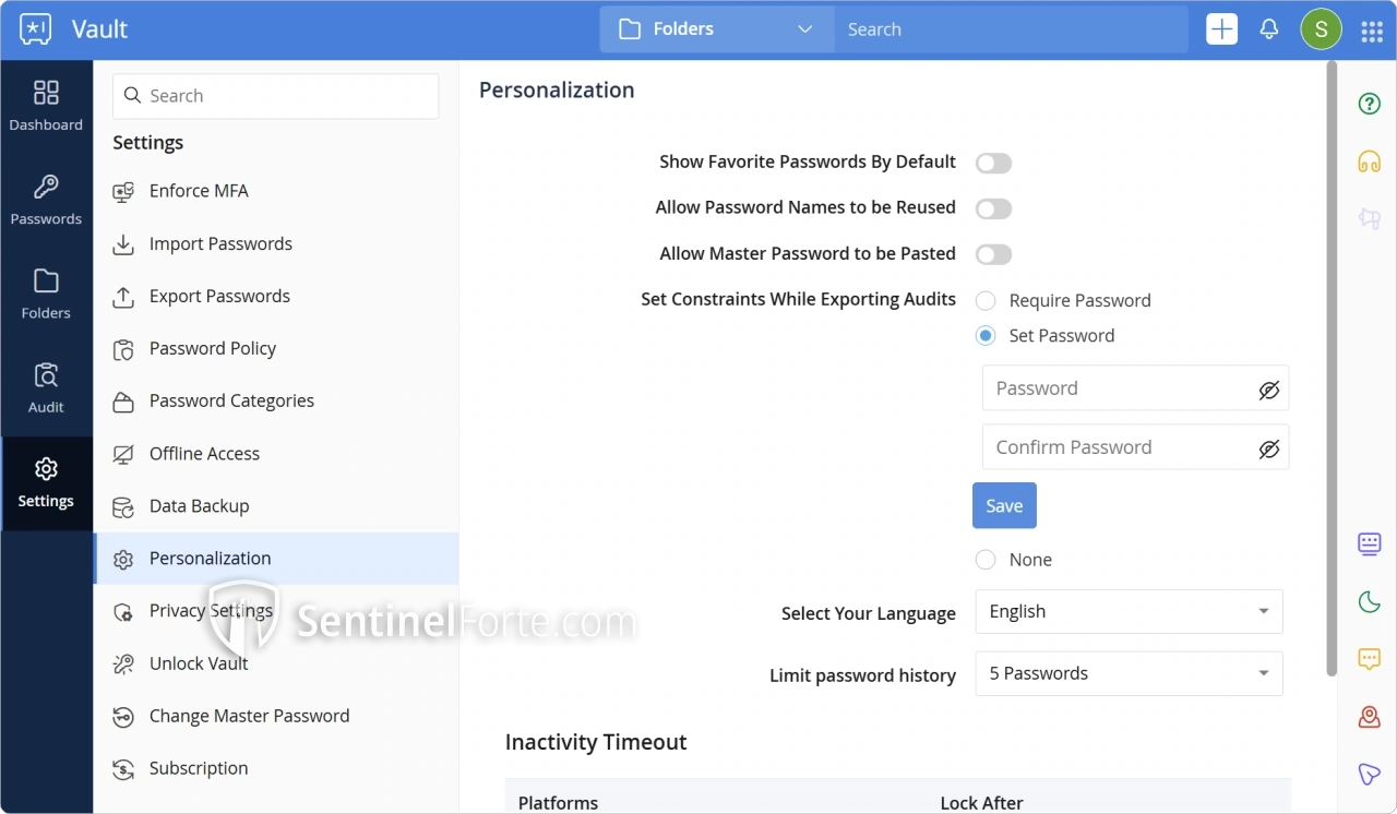 Zoho Vault Password Manager 2025 settings screenshot